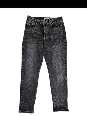 FRAME Le One Skinny Crop Jeans Size 2 Faded Black Grey Stretch Denim High-End De
